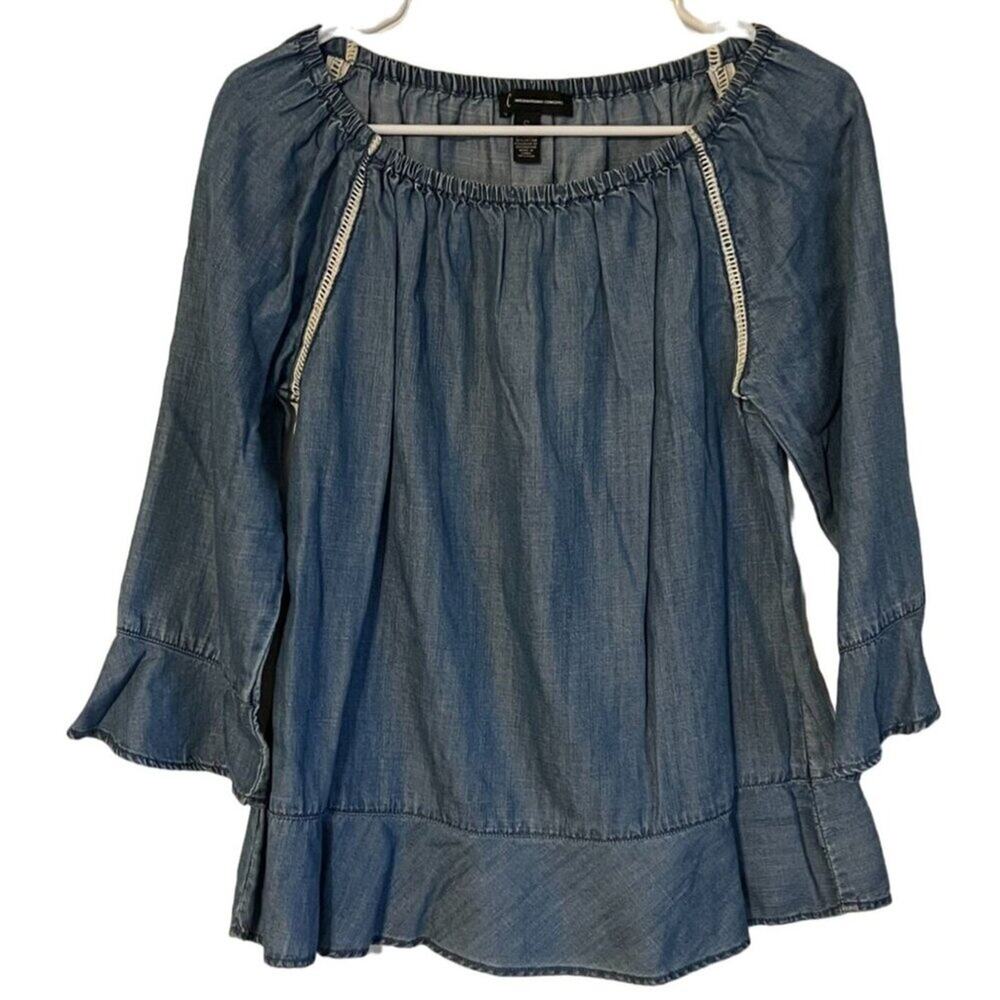 INC International Concepts Chambray denim Top Women's Size Small Excellent very